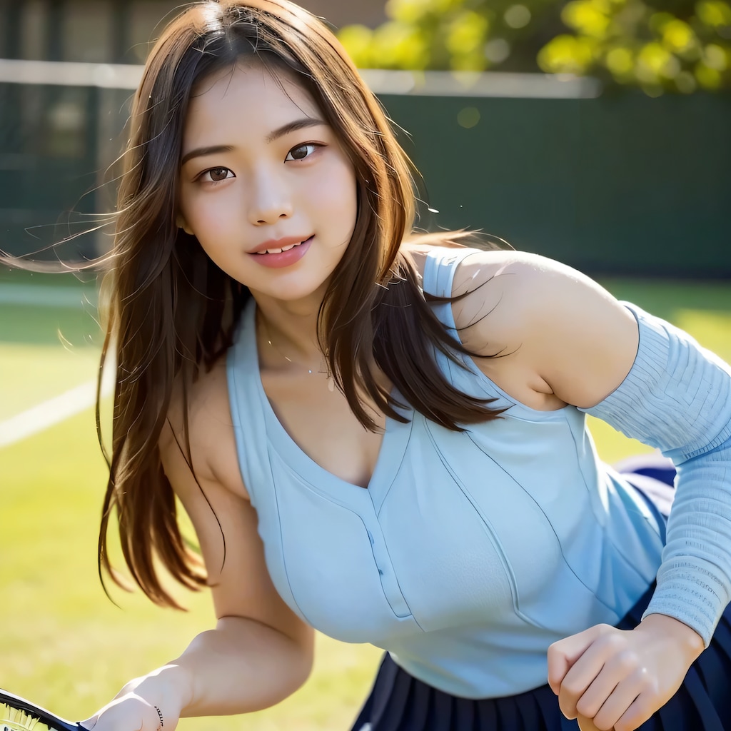 黒髪ロングでテニスウェアの美女６１