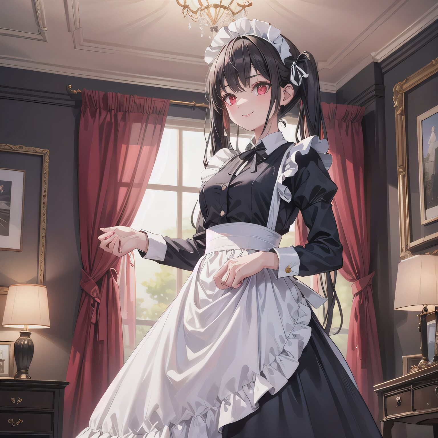 黒髪ツインテでメイド服の少女４ | の人気AIイラスト・グラビア