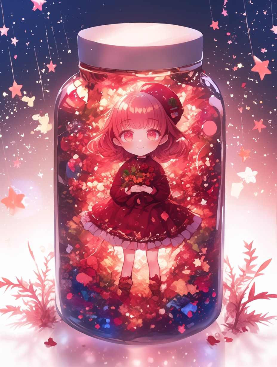 「瓶詰の少女」紅75 | の人気AIイラスト・グラビア