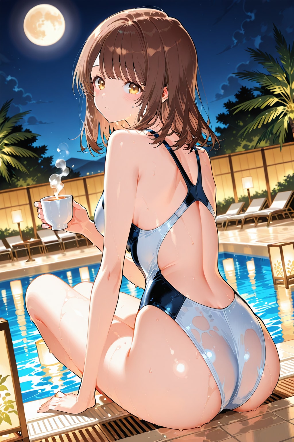 競泳水着の心実を後ろから