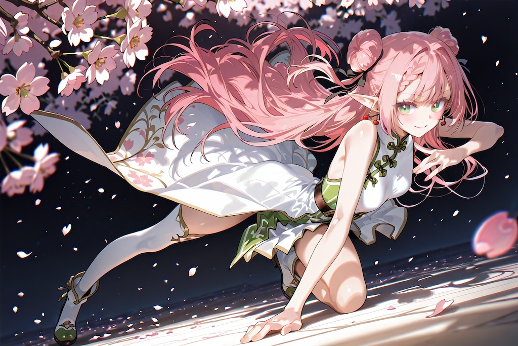 桜とエルフの女の子