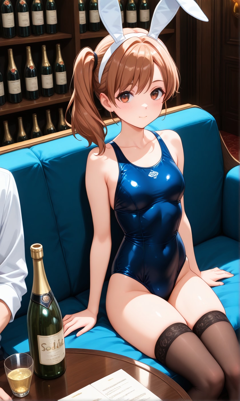 スク水バニーキャバクラで働くサイドポニー女子