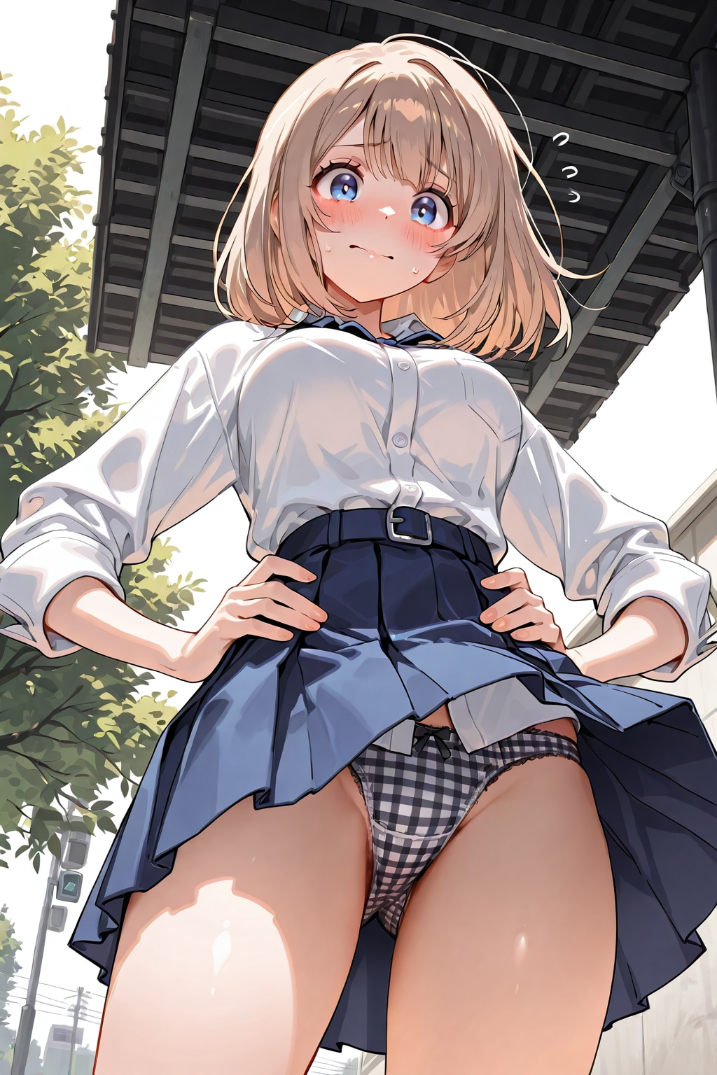 チェック柄パンツが見られても強がろうとする