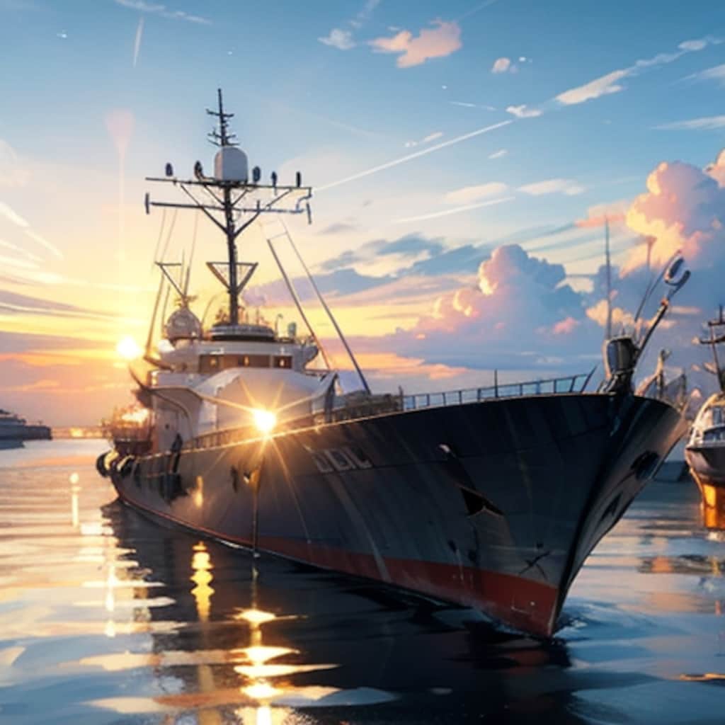 夕暮れの軍艦