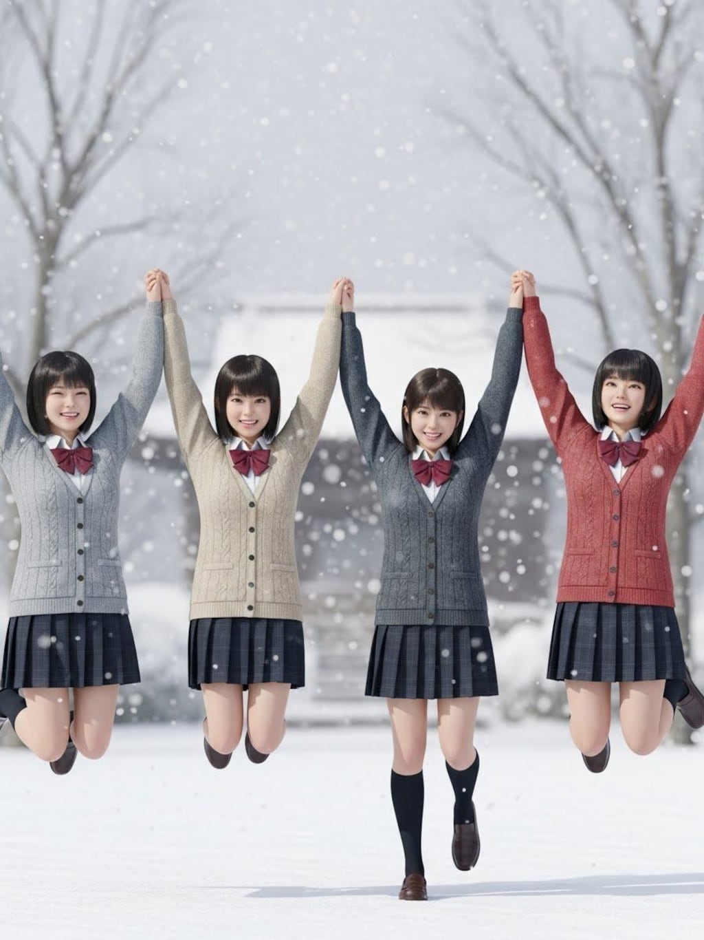 雪にはしゃぐ女子高生➂