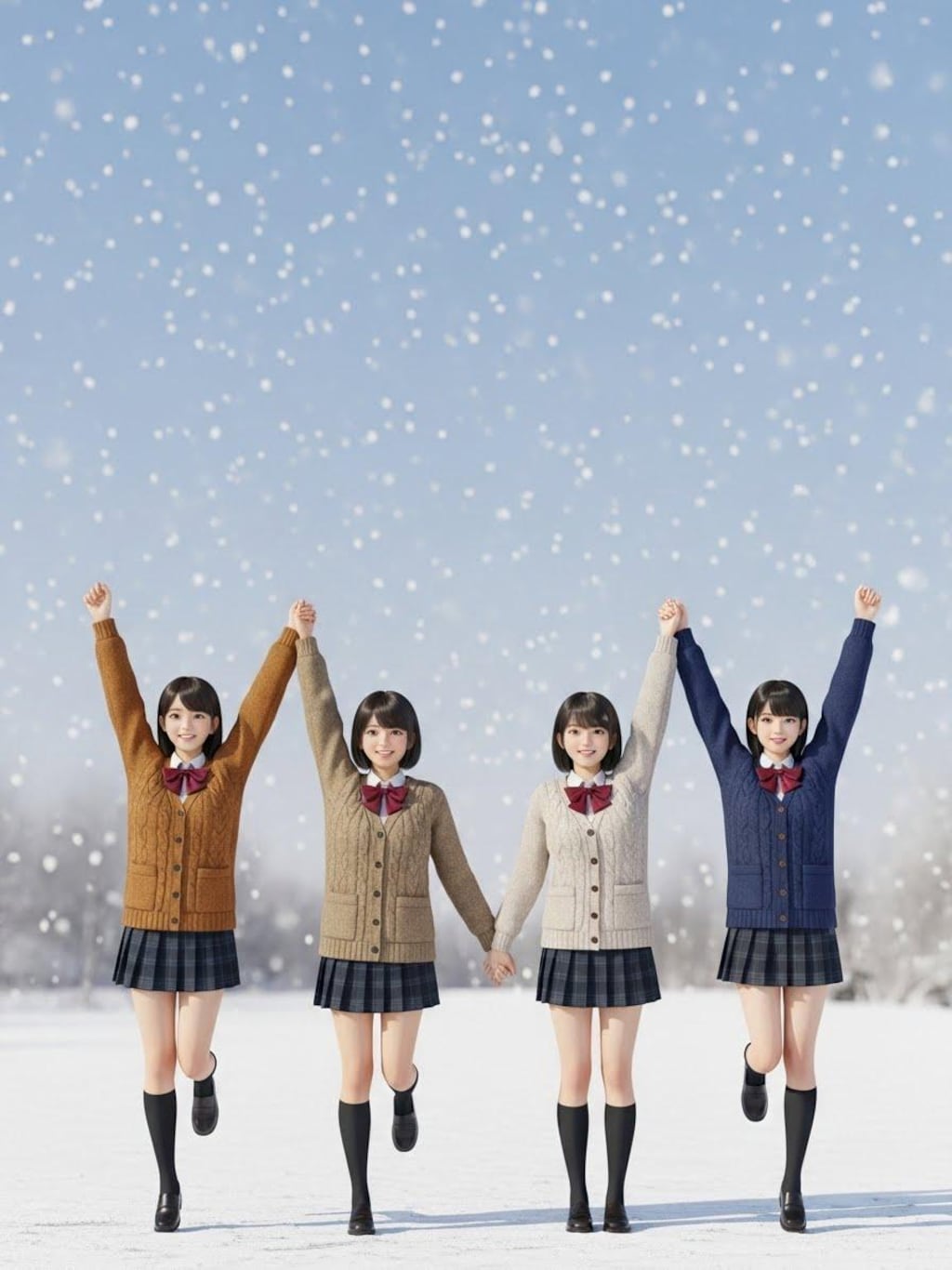 雪にはしゃぐ女子高生➂