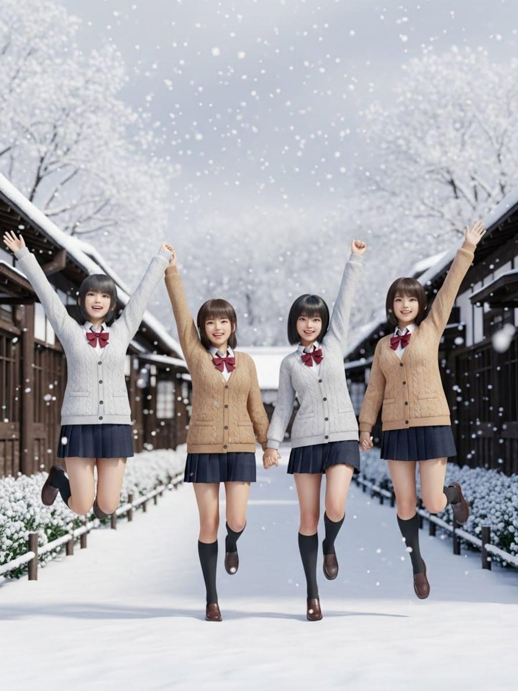 雪にはしゃぐ女子高生➂