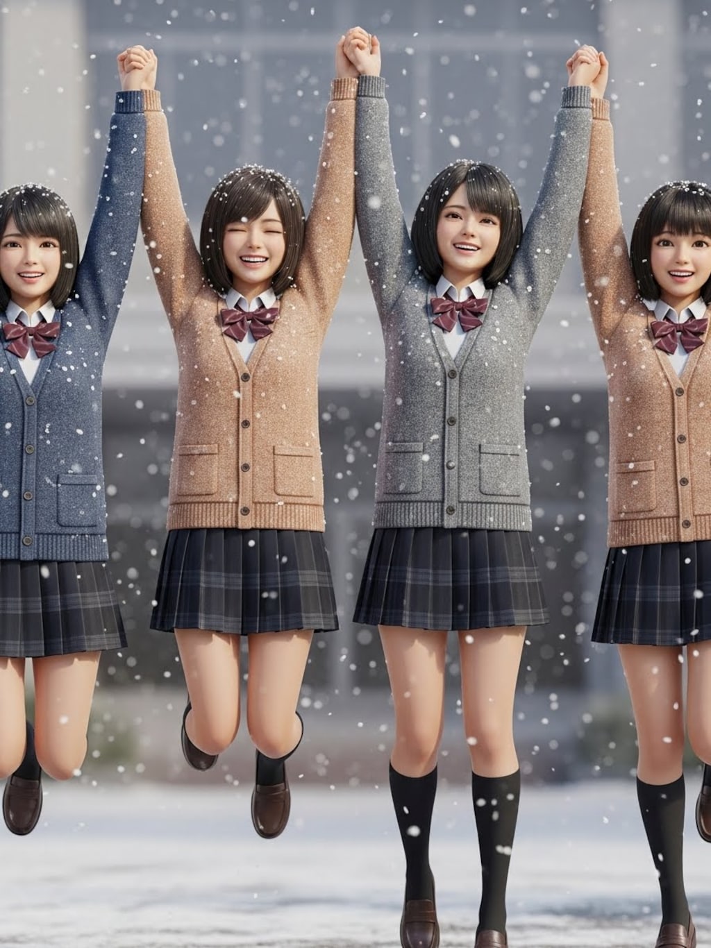 雪にはしゃぐ女子高生➂