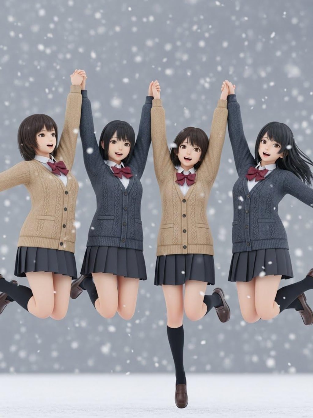 雪にはしゃぐ女子高生➂