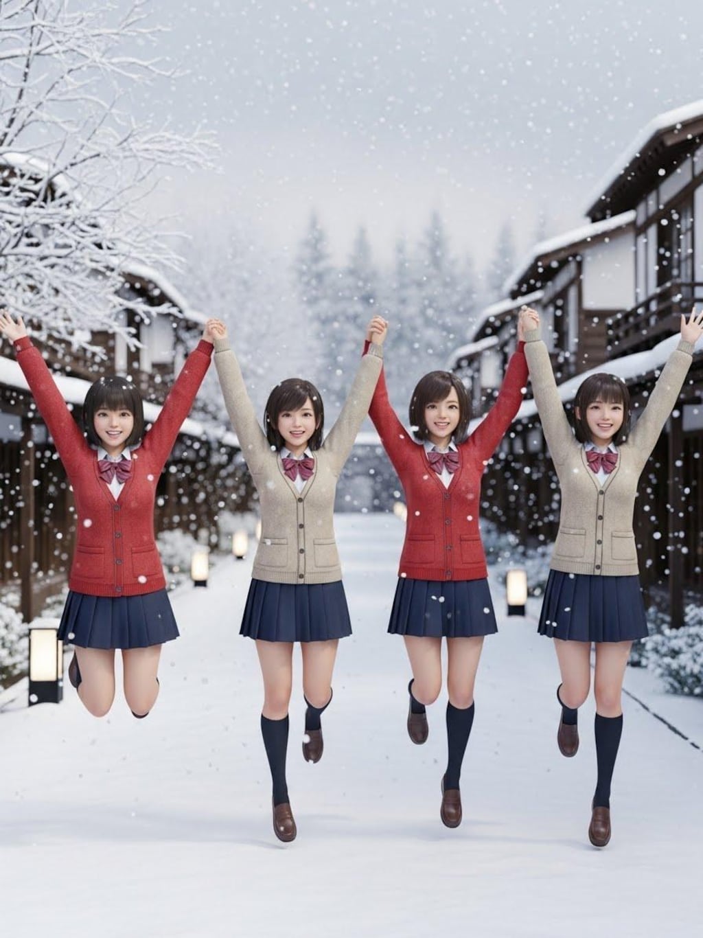 雪にはしゃぐ女子高生➂