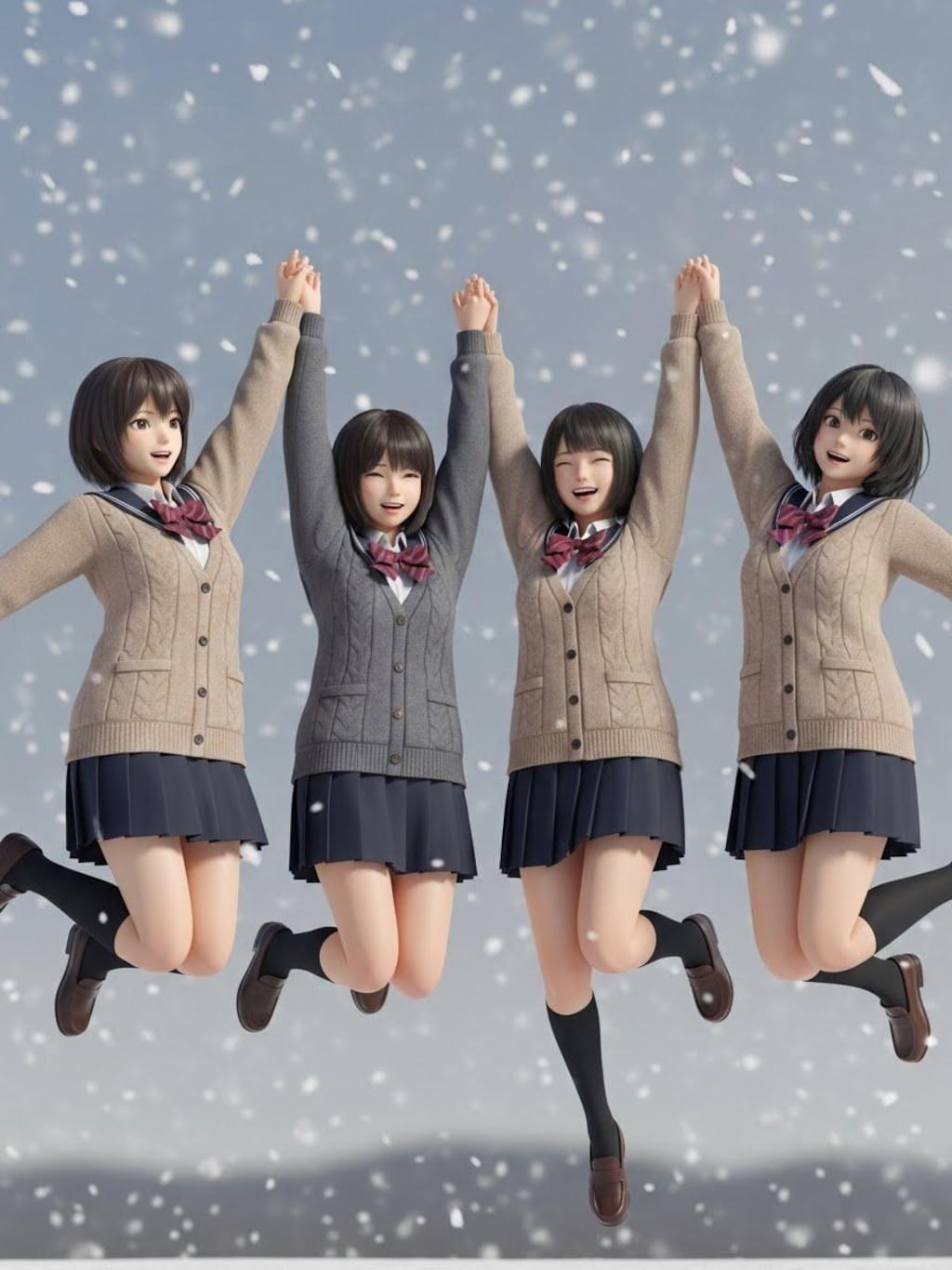 雪にはしゃぐ女子高生➂