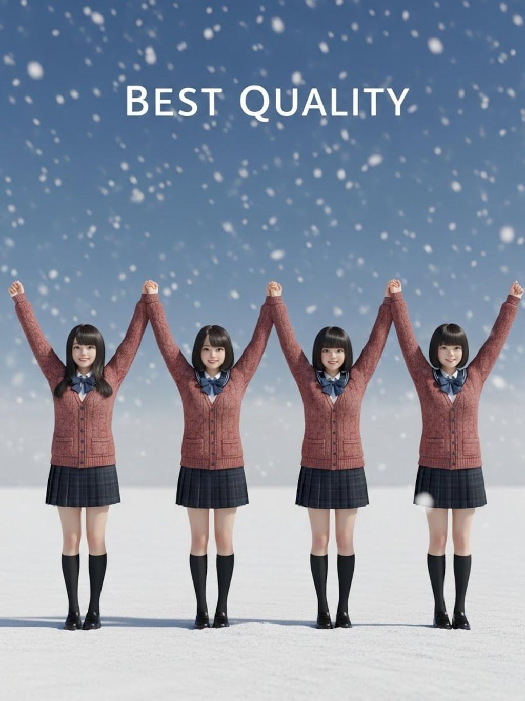 雪にはしゃぐ女子高生➂