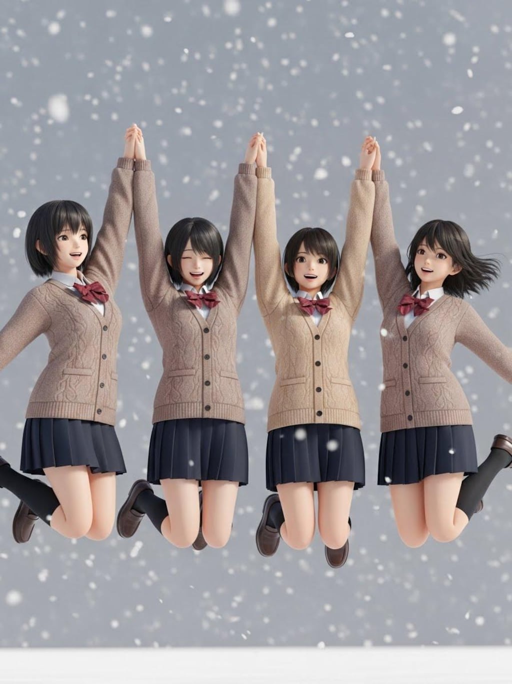 雪にはしゃぐ女子高生➂