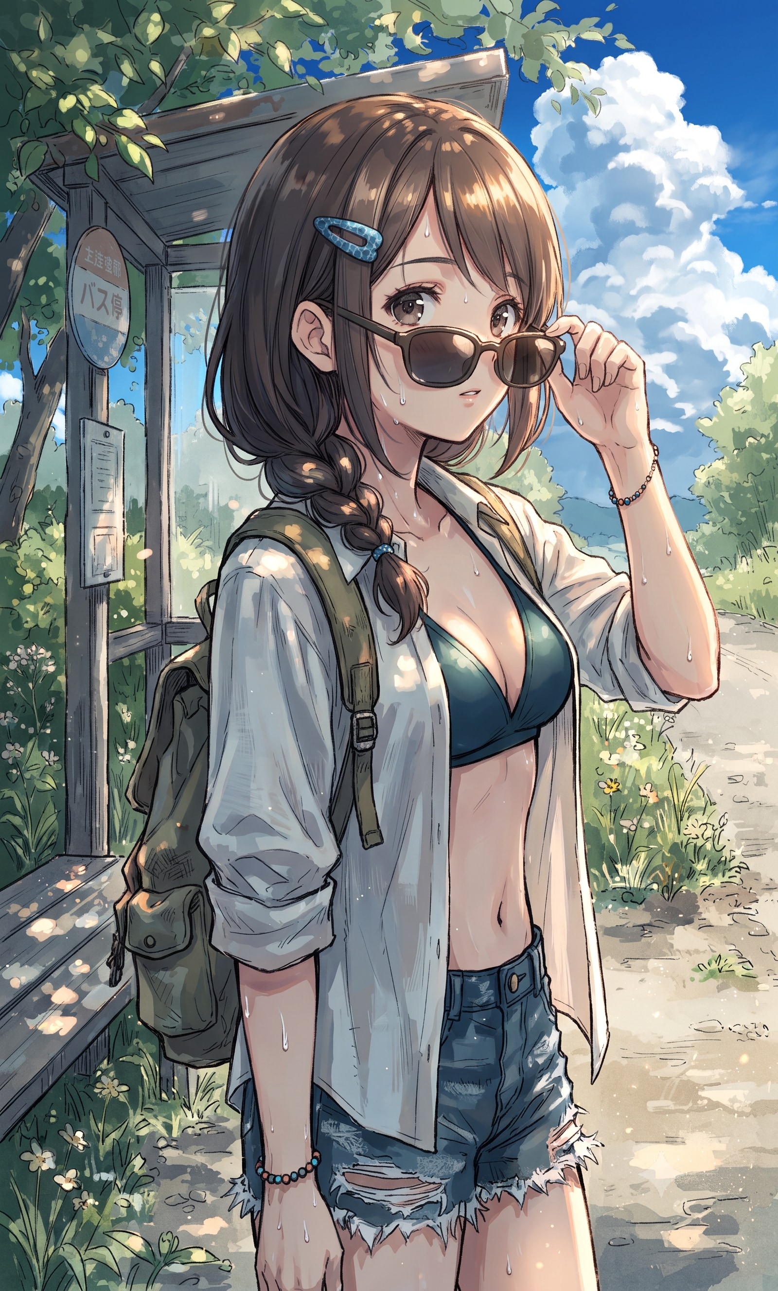 田舎のバス停で