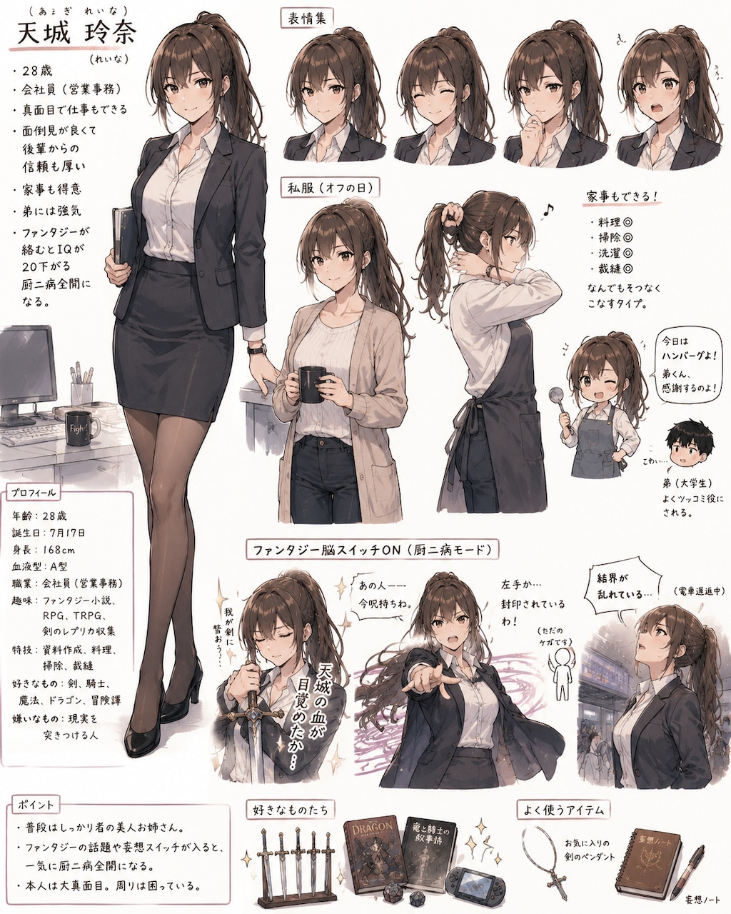 【天城玲奈】キャラクターシート&初期裸婦画ならぬラフ画