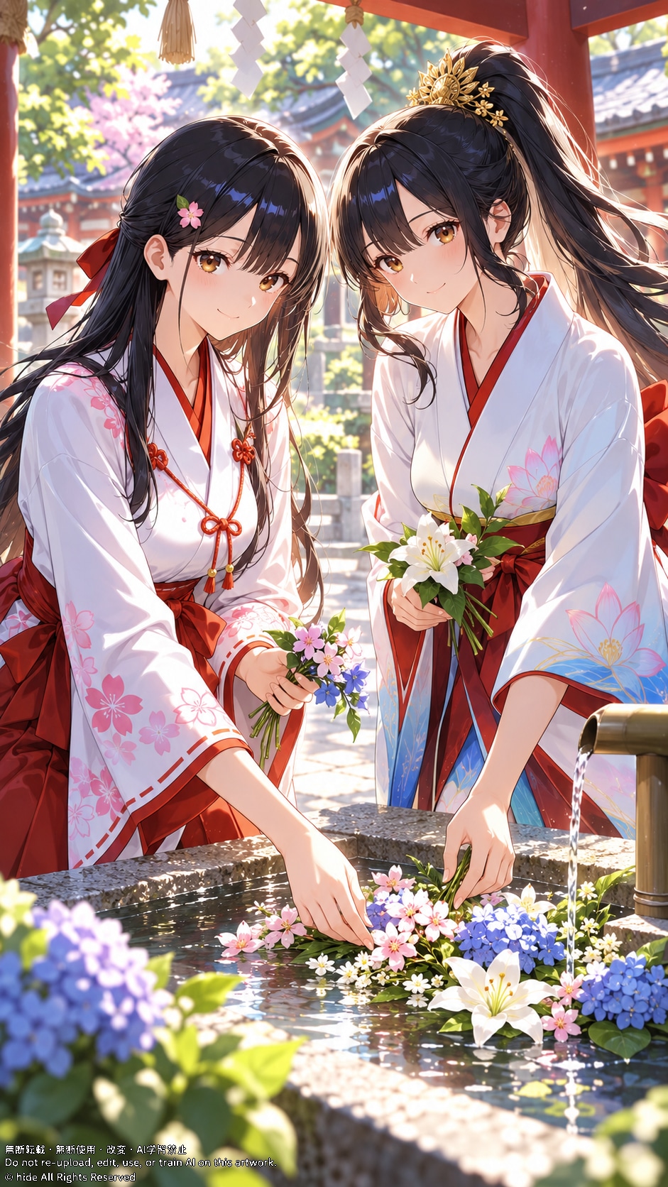 🌸 神楽さんとアマテラスさん、花をそっと整えて | の人気AIイラスト・グラビア