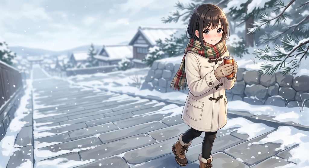 お散歩〜雪の階段と、冬の体温。