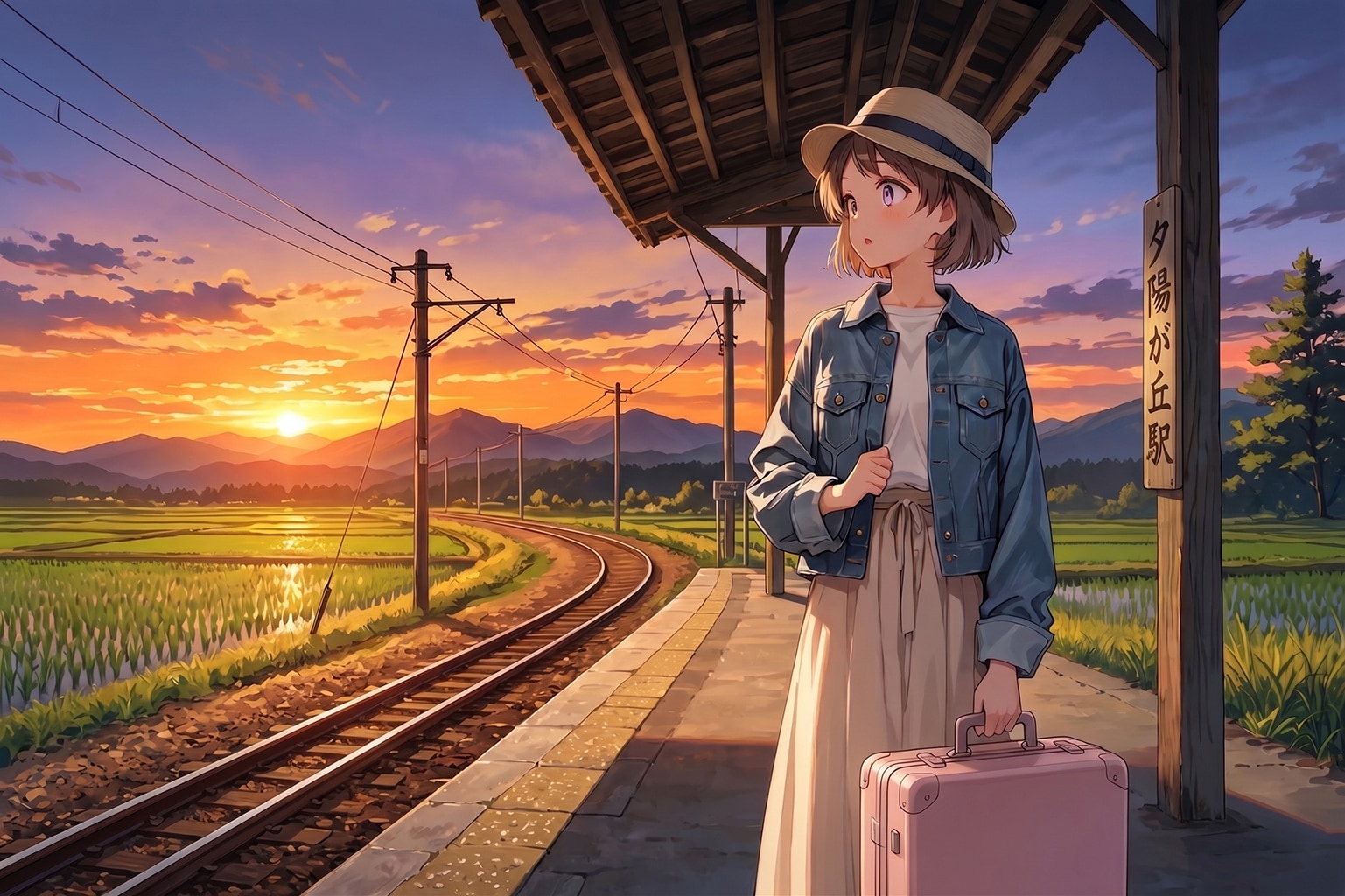 夕陽の無人駅 | の人気AIイラスト・グラビア