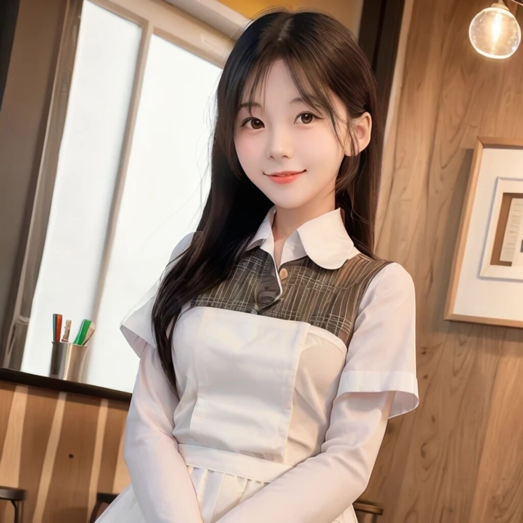 黒髪ロングでカフェの美女８０