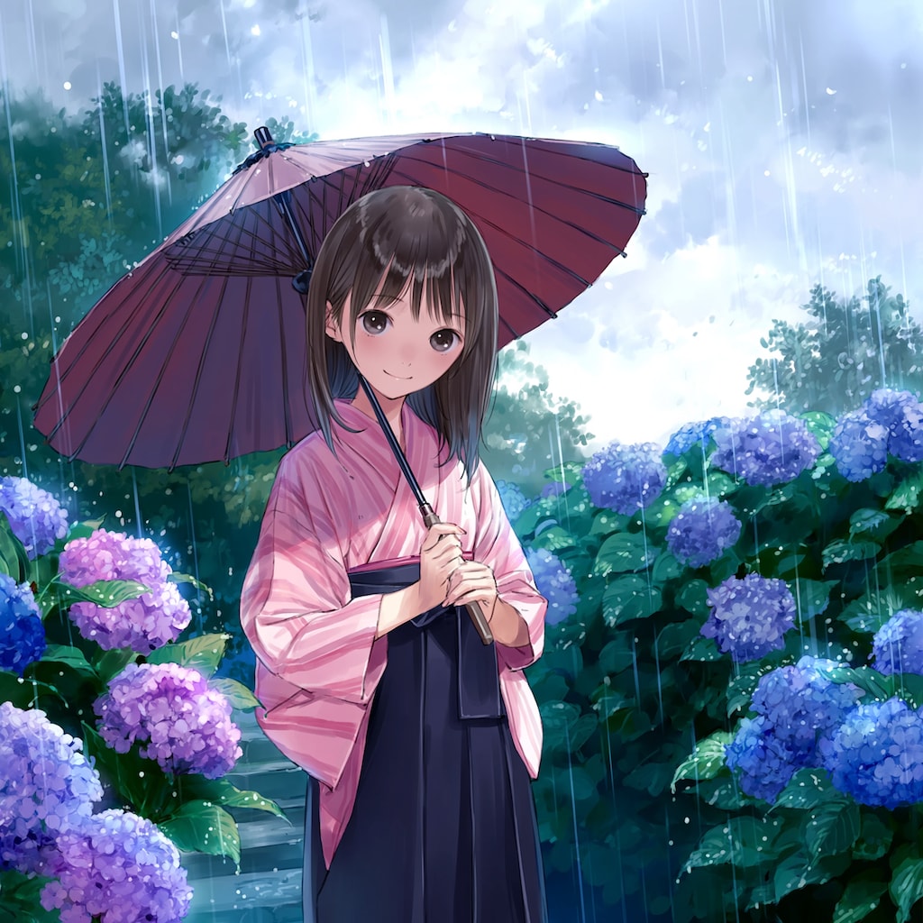紫陽花と少女