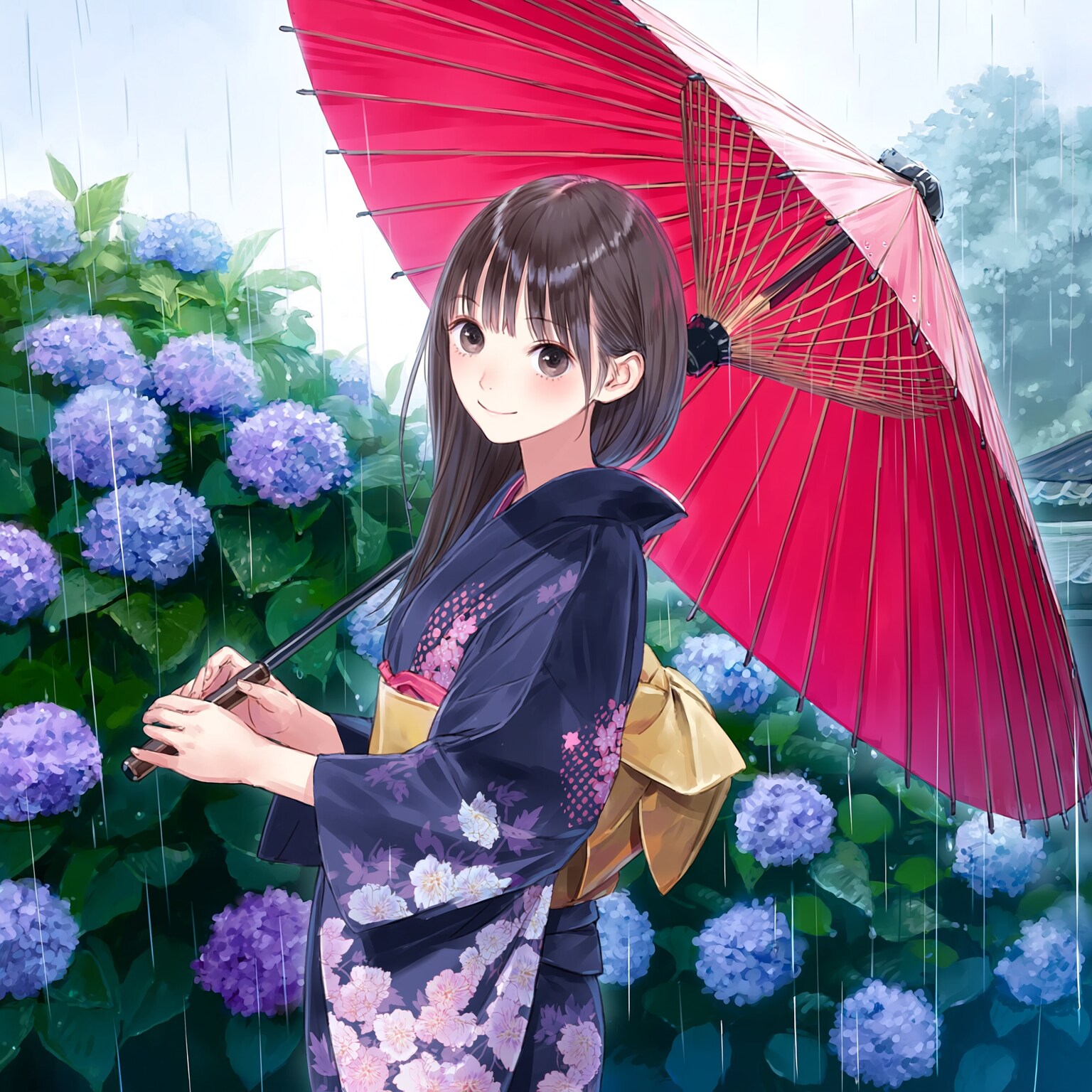 紫陽花と少女