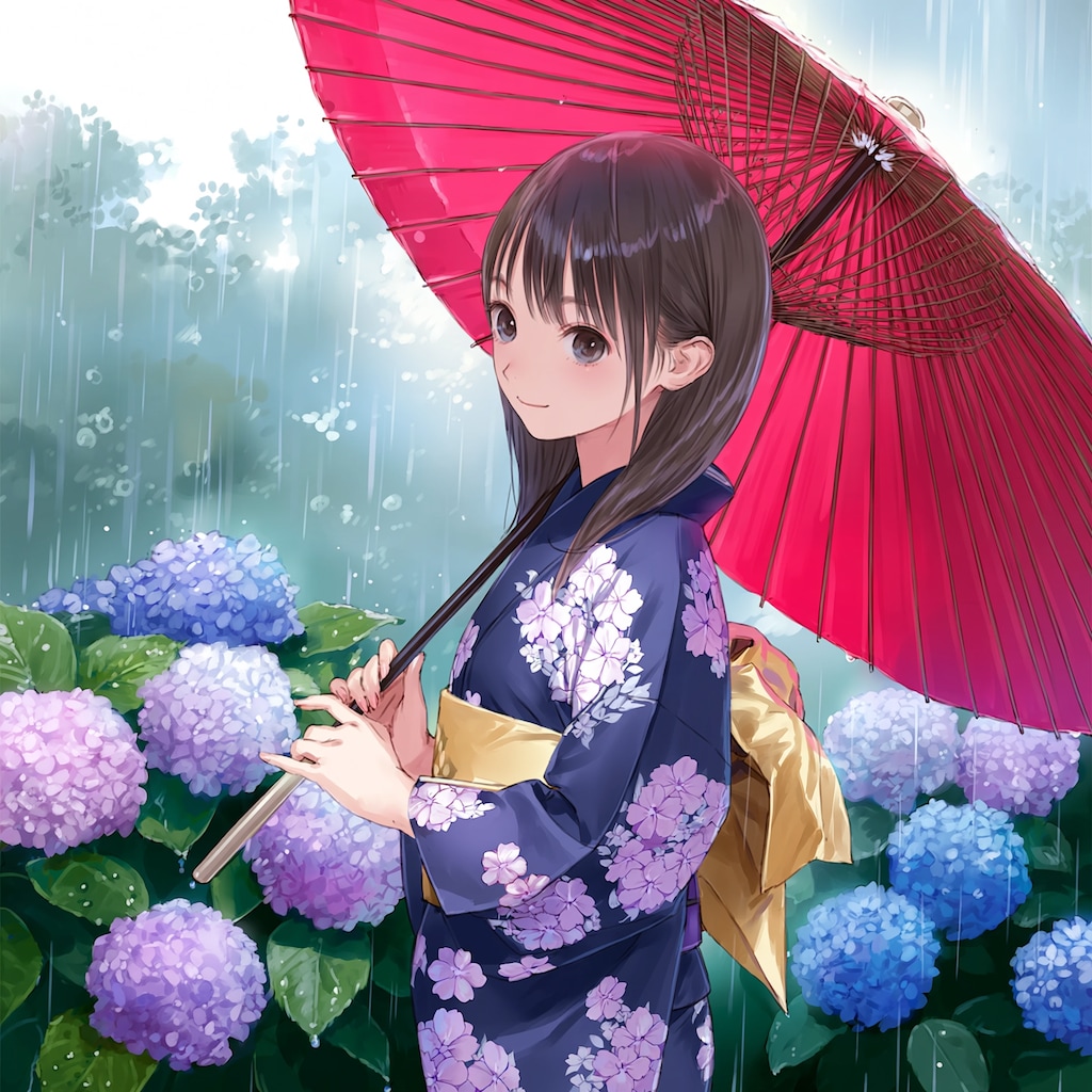 紫陽花と少女
