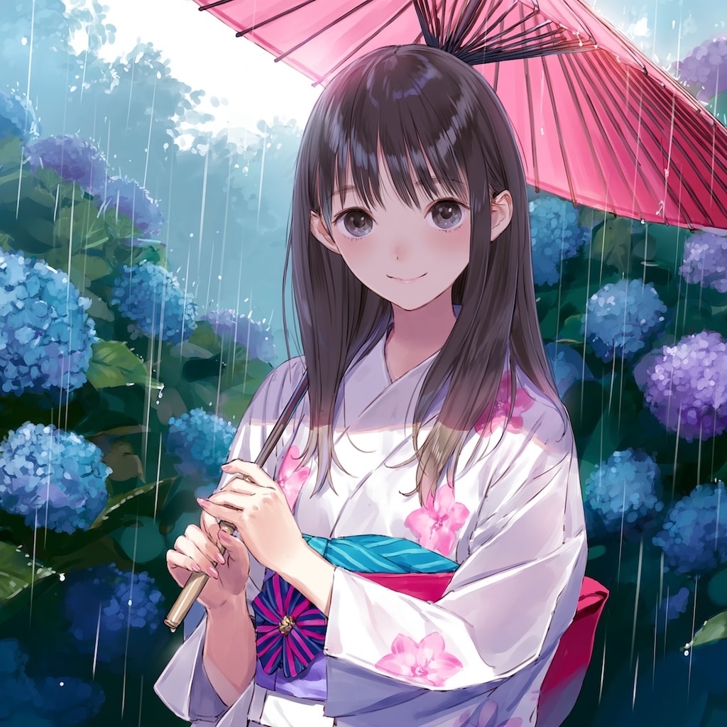 紫陽花と少女