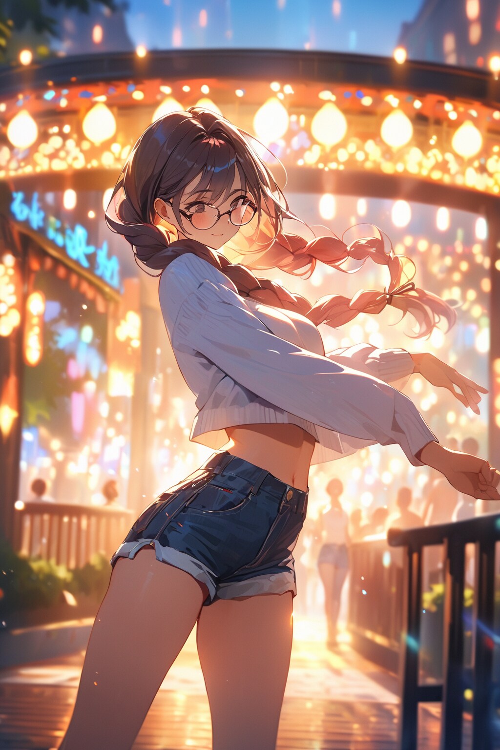 眼鏡三つ編みショートパンツダンス