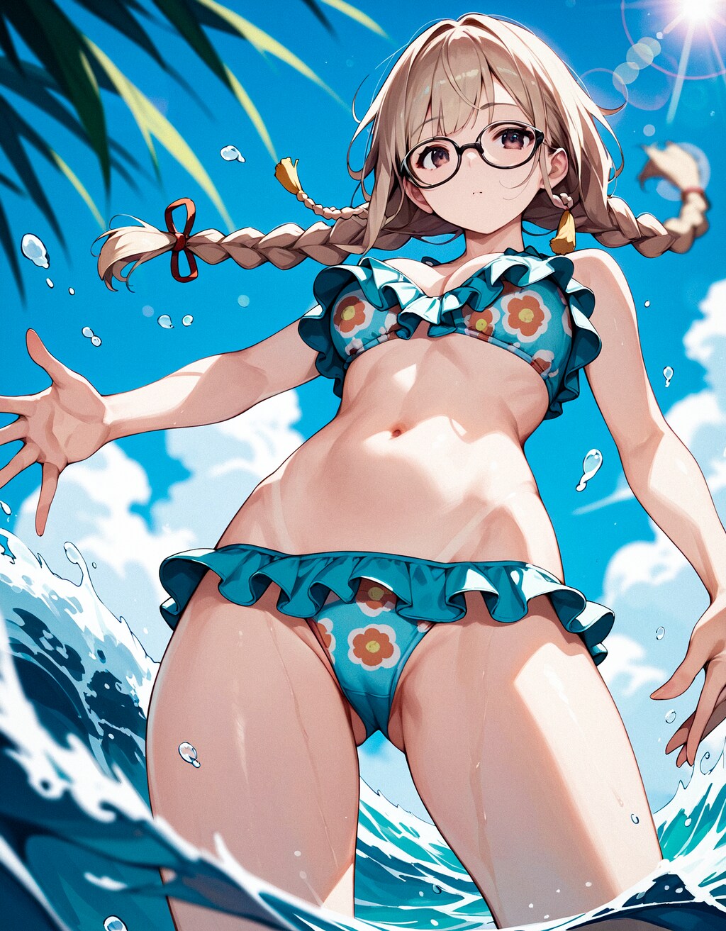 三つ編みメガネっ娘海へ行く