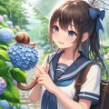 梅雨と少女とカタツムリ 2枚目