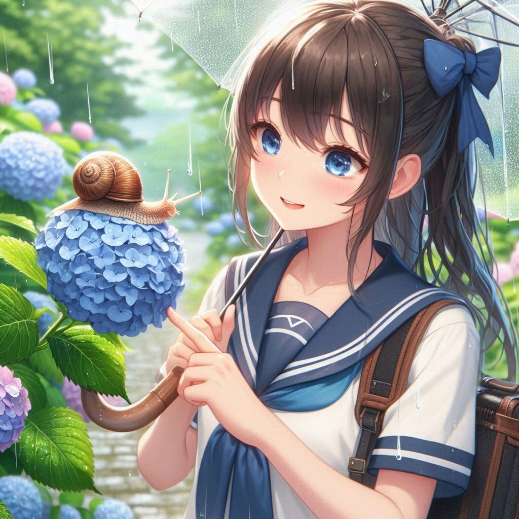 梅雨と少女とカタツムリ