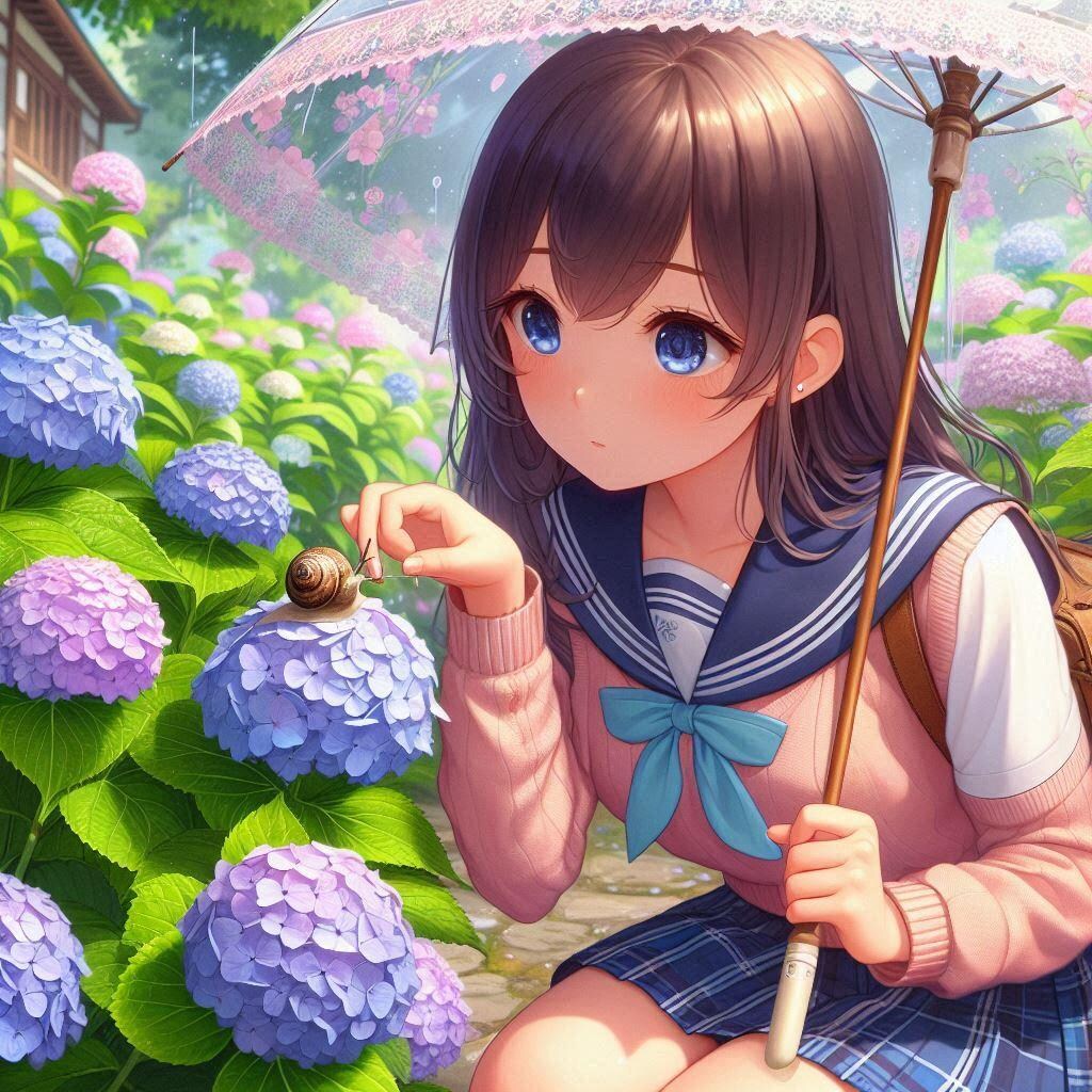 梅雨と少女とカタツムリ