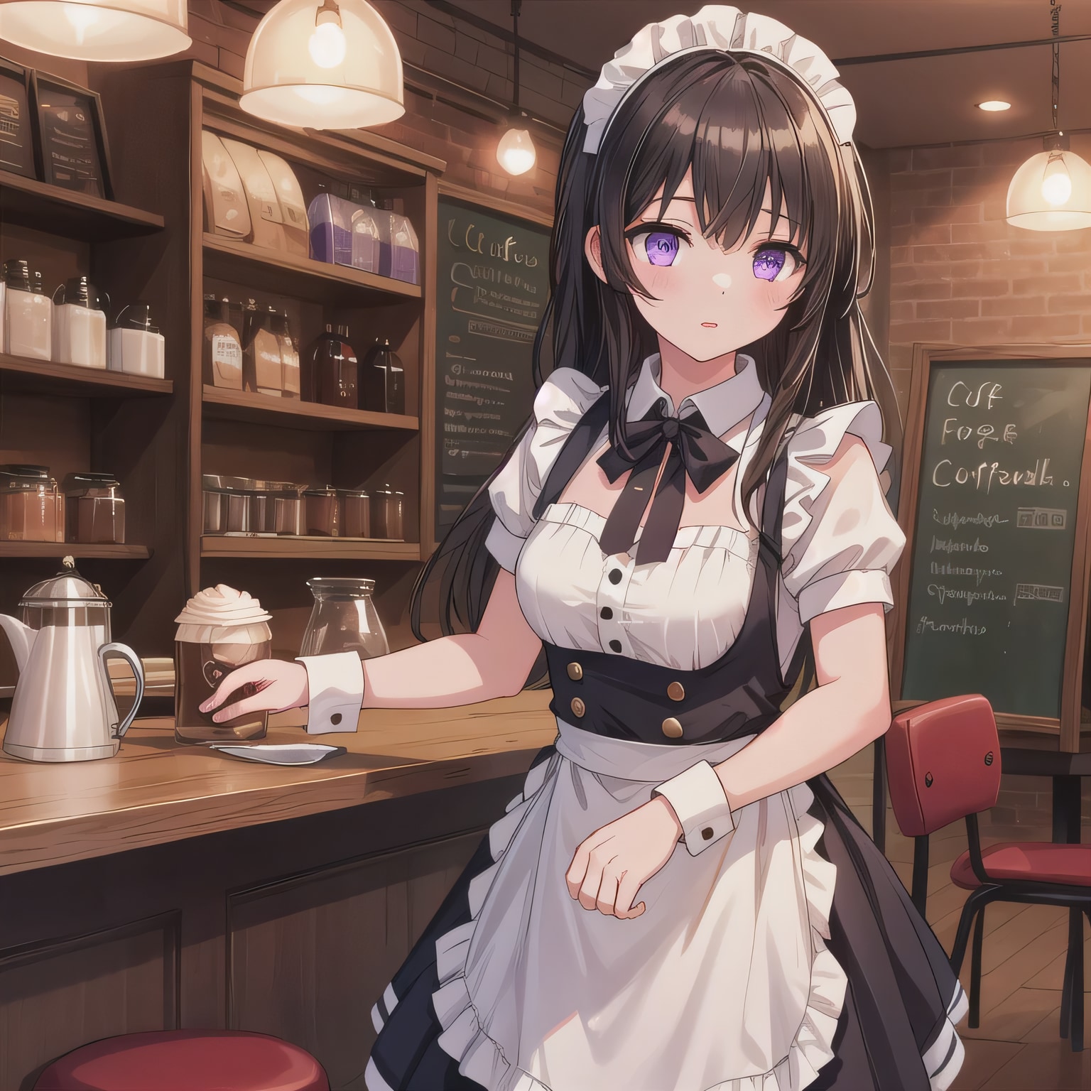 黒髪ロングでカフェの少女２７ | の人気AIイラスト・グラビア