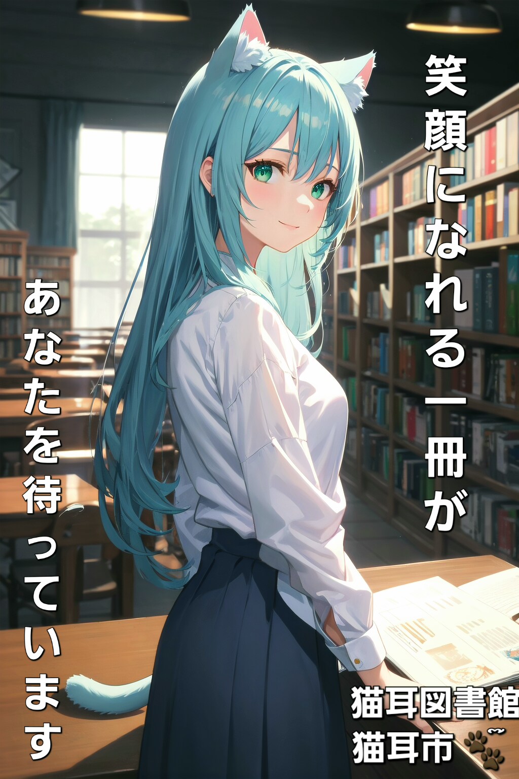 猫耳図書館の読書啓発ポスター📚✨