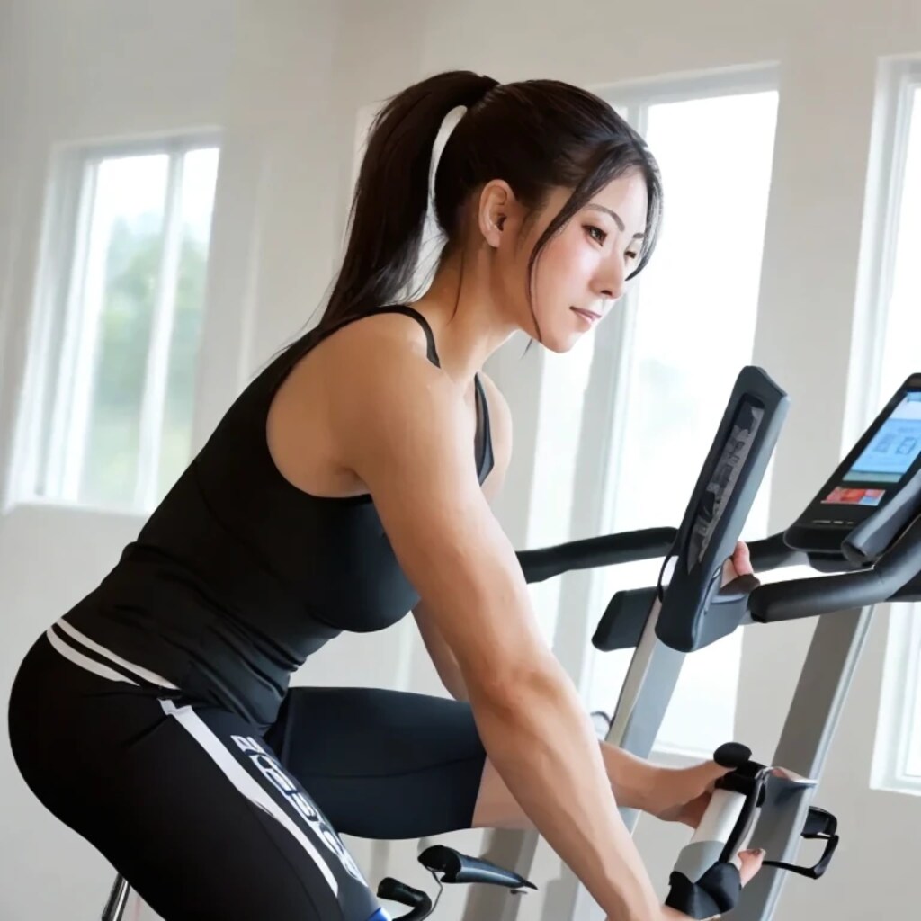 黒髪ポニテでエアロバイクの美女２９