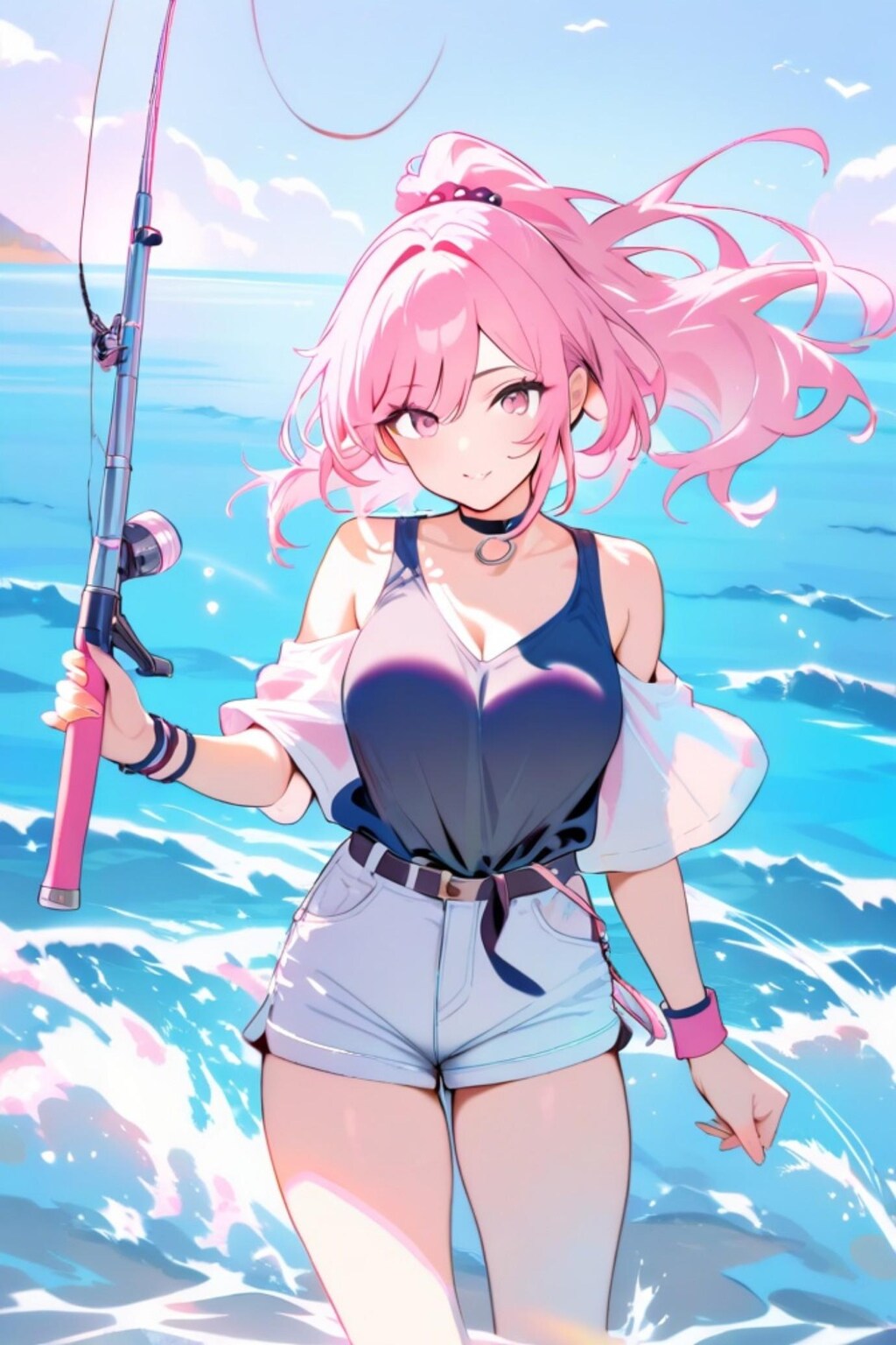 釣り人のピンク髪ちゃん