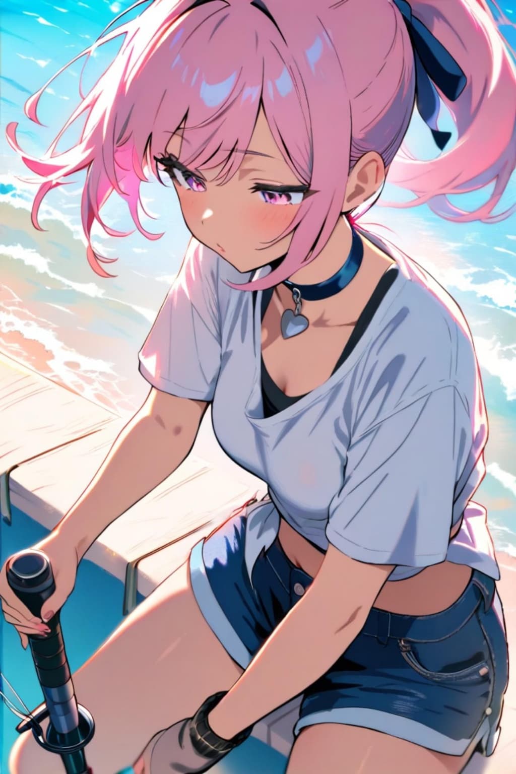 釣り人のピンク髪ちゃん