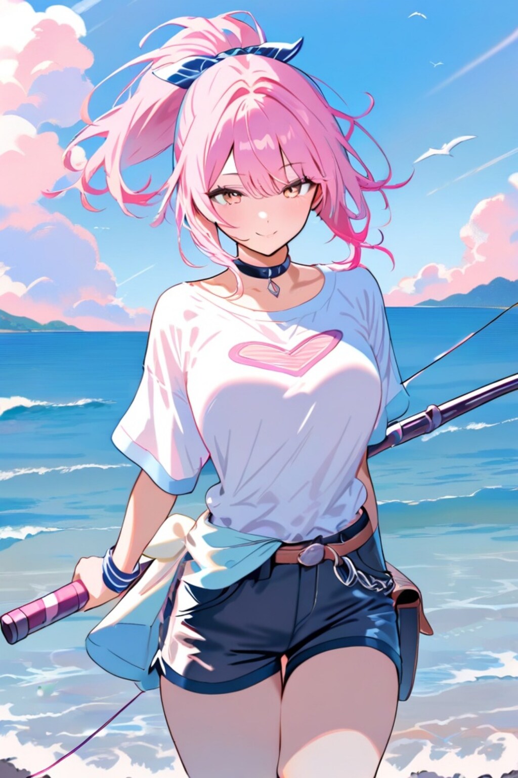 釣り人のピンク髪ちゃん