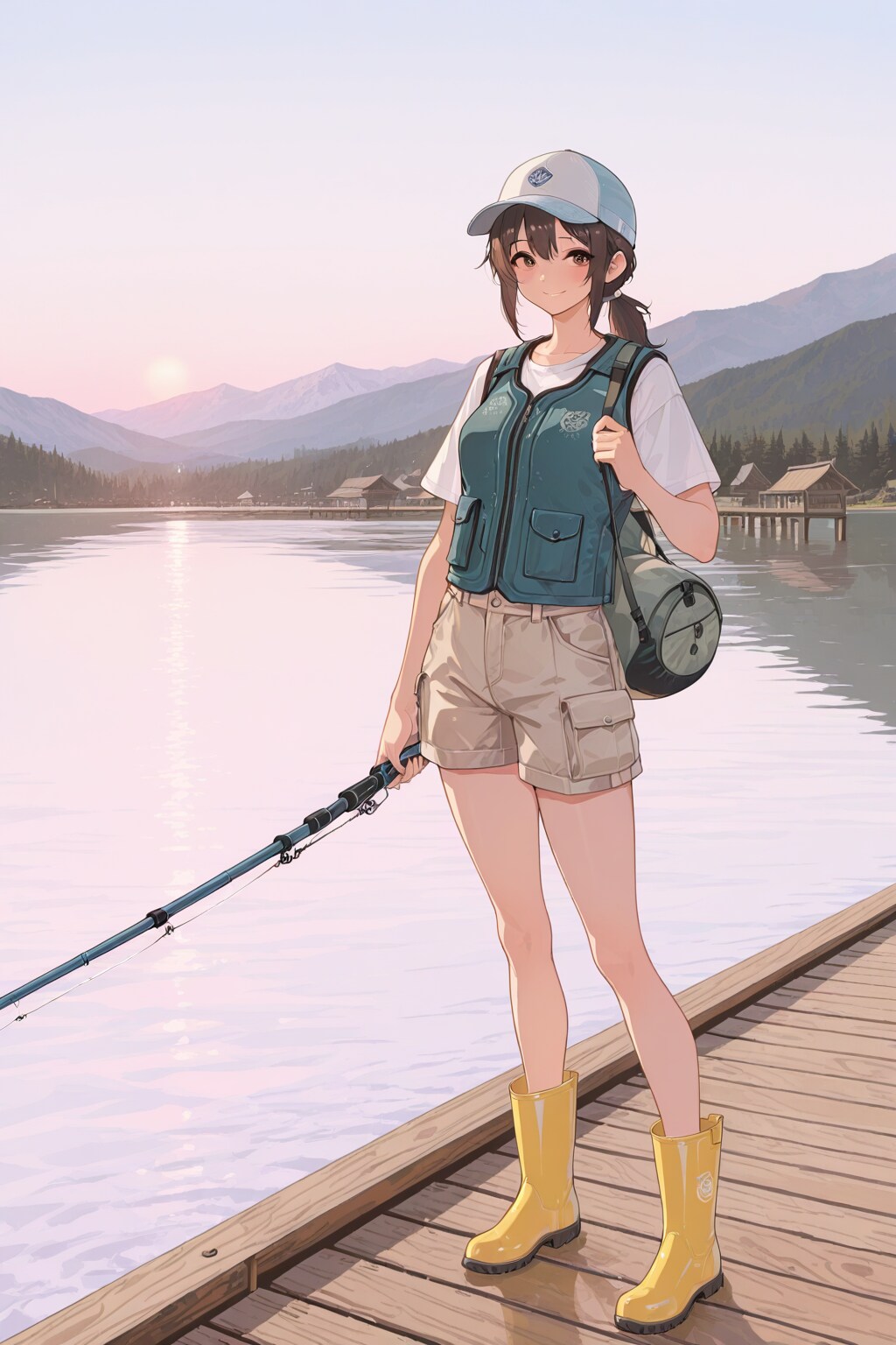朝霧の湖で、一投目。