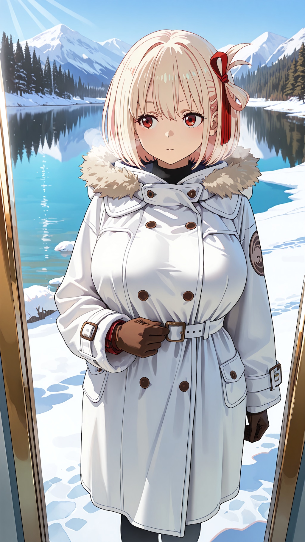 凍った湖に立つ