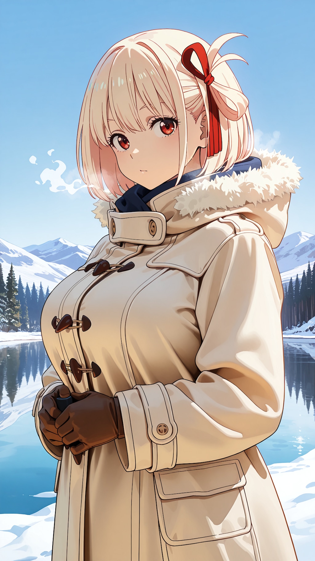 凍った湖に立つ