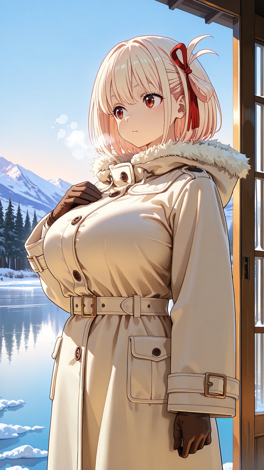 凍った湖に立つ