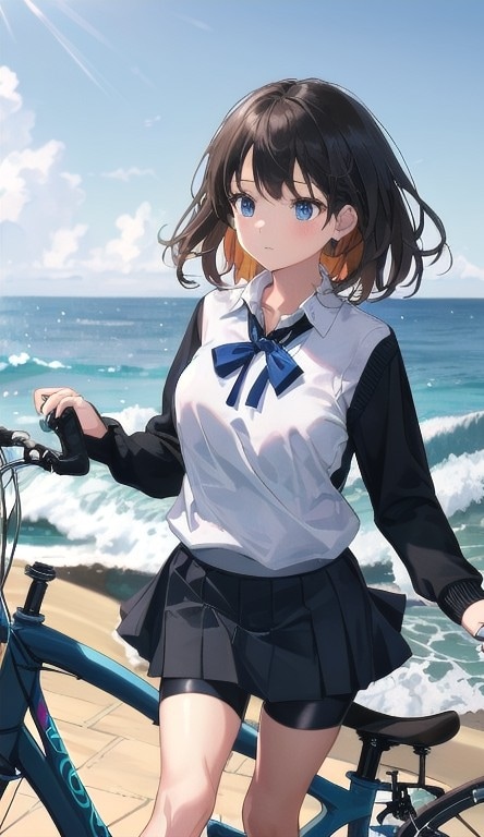 下校途中に海を見に来た女の子２ | の人気AIイラスト・グラビア