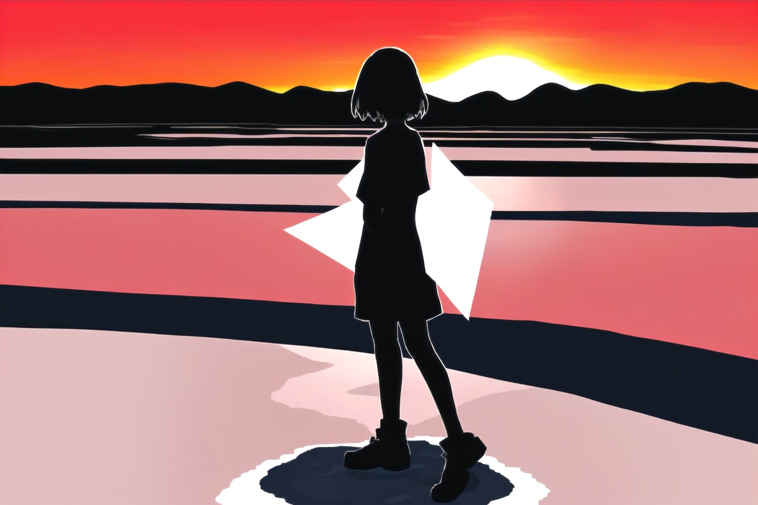 塩湖に沈む夕日 | の人気AIイラスト・グラビア