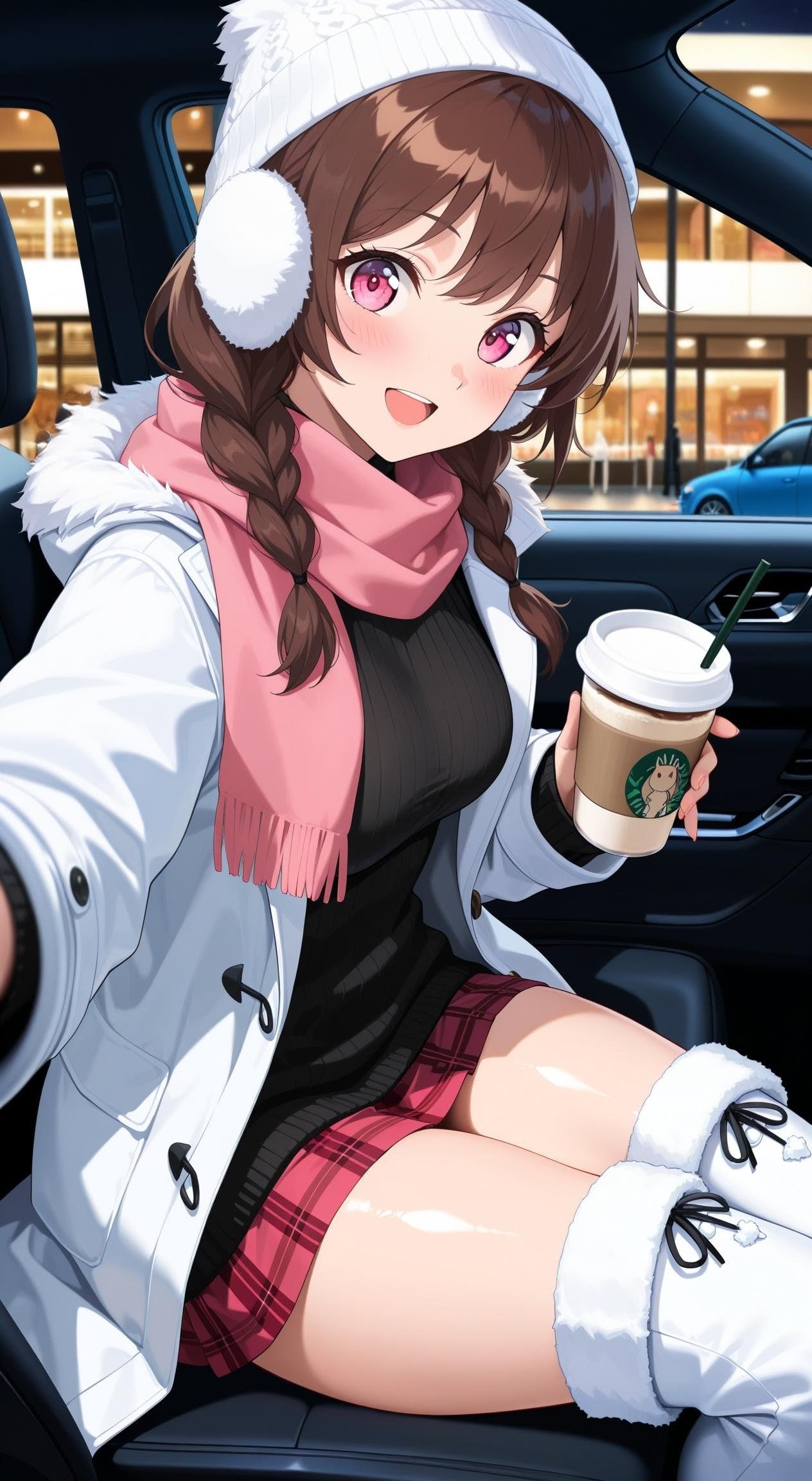 買い物デート後に車内で談笑 | の人気AIイラスト・グラビア