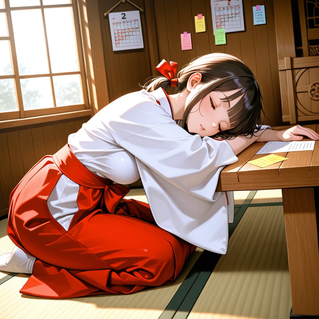 今日の寝落ち巫女さん。（MOKA）