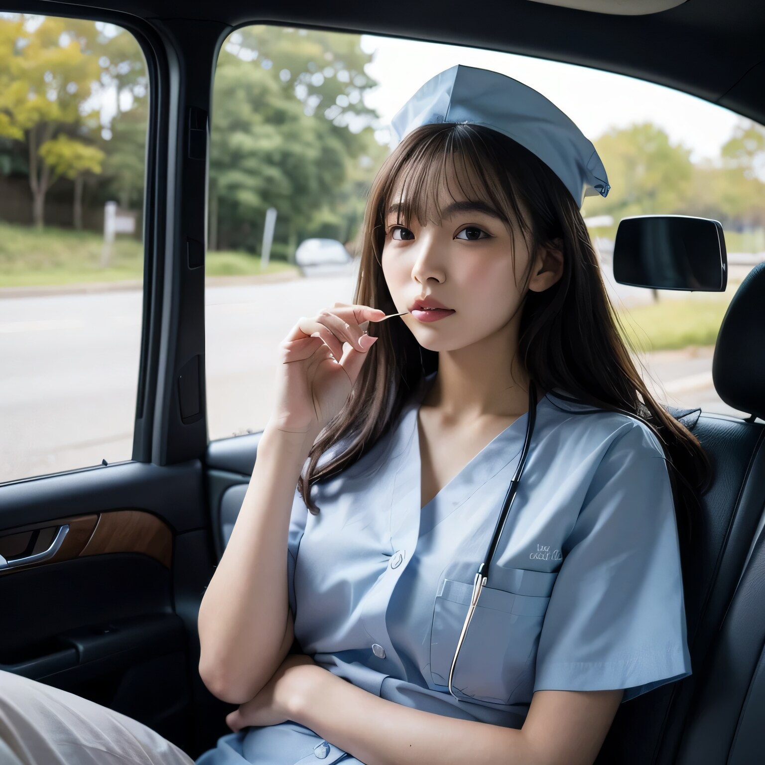 黒髪ロングで車内の美女１７ | の人気AIイラスト・グラビア