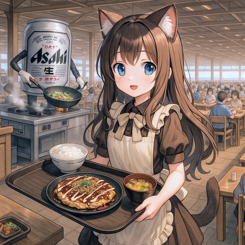 超巨大定食屋で配膳する小さな女の子