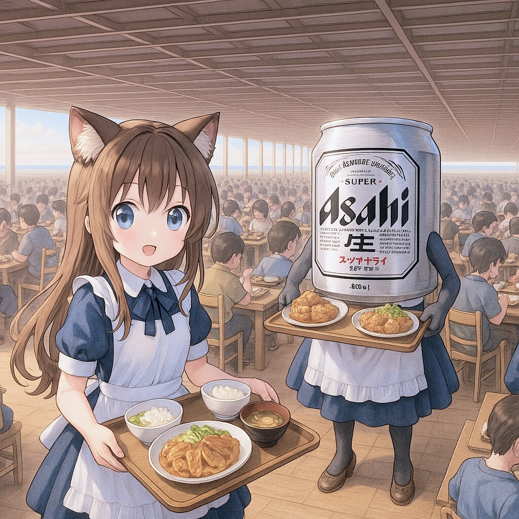 超巨大定食屋で配膳する小さな女の子
