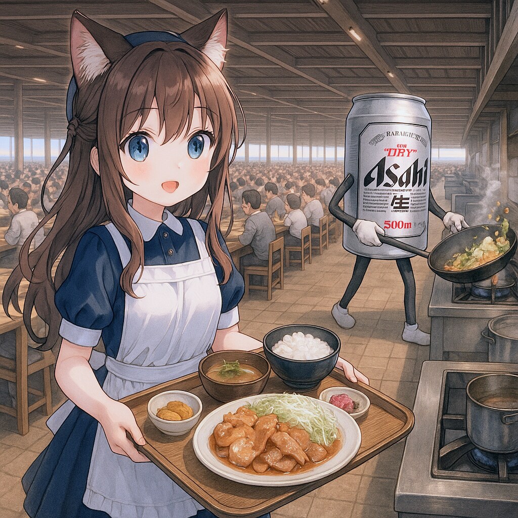 超巨大定食屋で配膳する小さな女の子